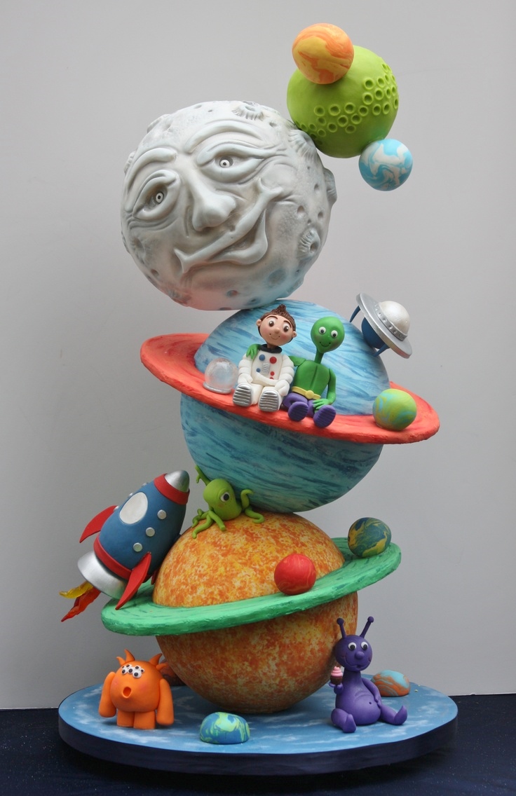 Topsy turvy solar system cake