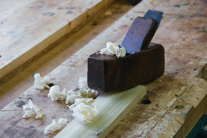 Wooden Smoothing Plane with Shavings
