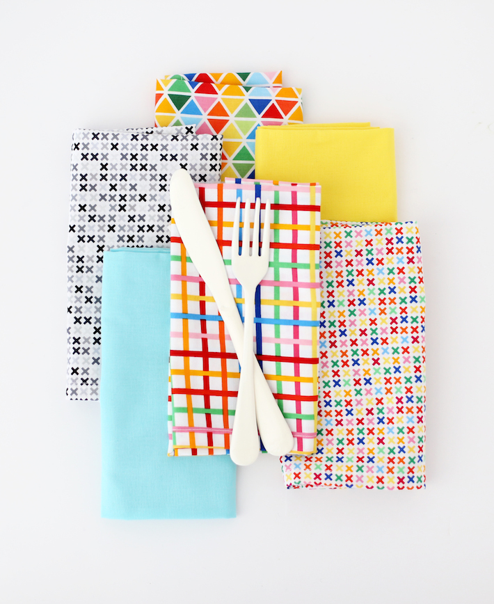 DIY Dinner Napkins with Rainbow Remix Fabric