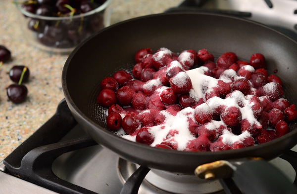 Preparing a wonderful dessert: Cherries Jubilee