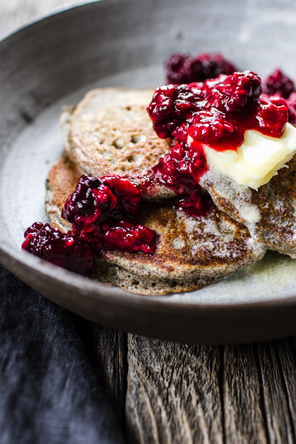 Gluten-Free Buckwheat Pancakes with Berry Compote