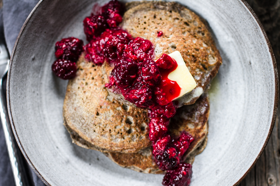 Buckwheat Flour Pancakes with Berry Compote