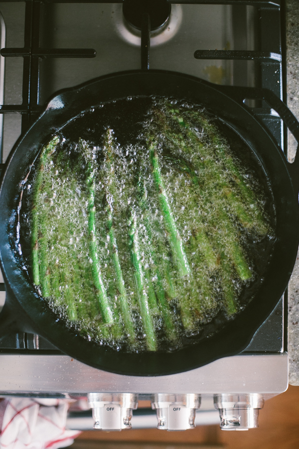  Frying asparagus in a cast iron skillet