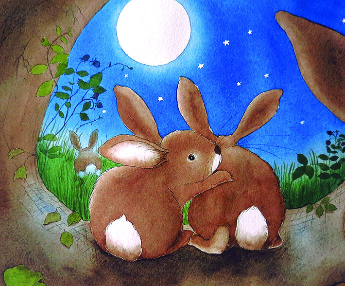 Sweet bunnies in moonlight