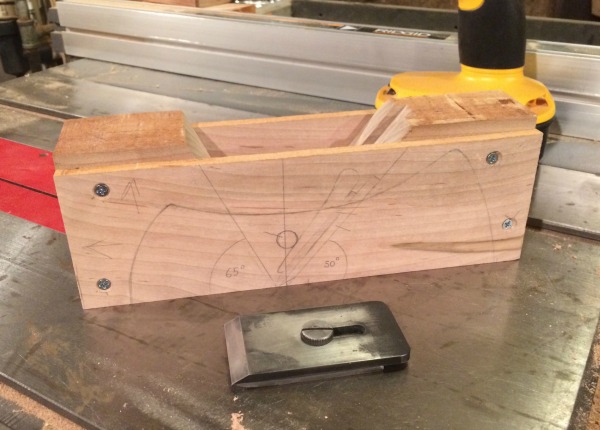 cheeks screwed to ramp blocks with block angles drawn
