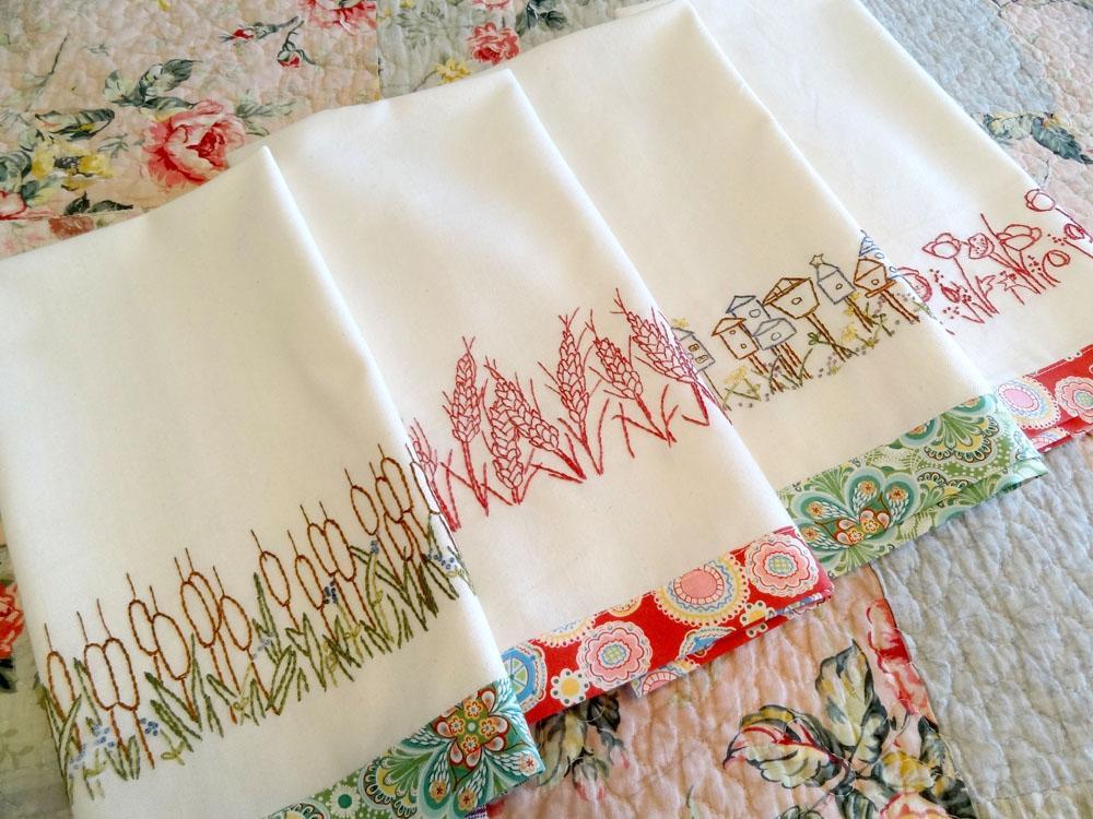 Redwork Towels Nature Hand Embroidery