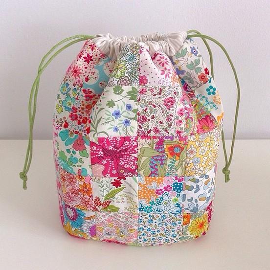 Patchwork drawstring bag pouch