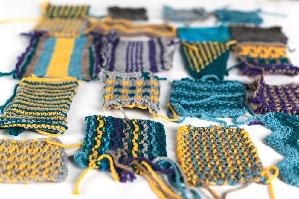 Stranded colorwork knitting swatches