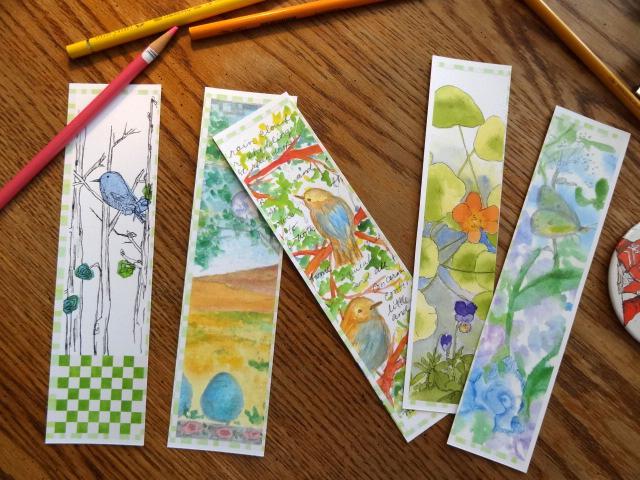 Bluebird Garden Watercolor Bookmarks