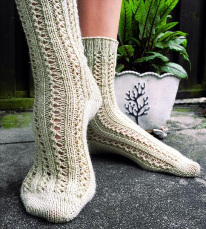 Double Lace Rib Toe-Up Sock knitting pattern