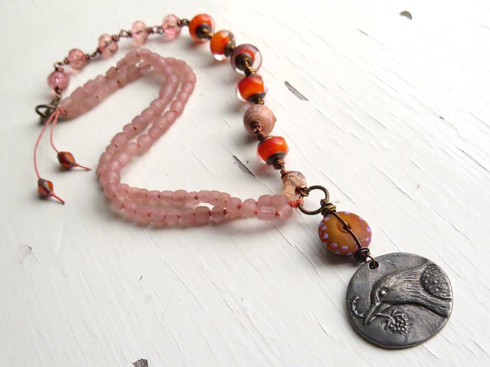 Necklace with wire-wrapped bead chain