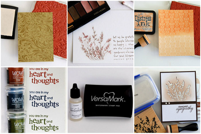 Collage of samples made with VersaMark ink