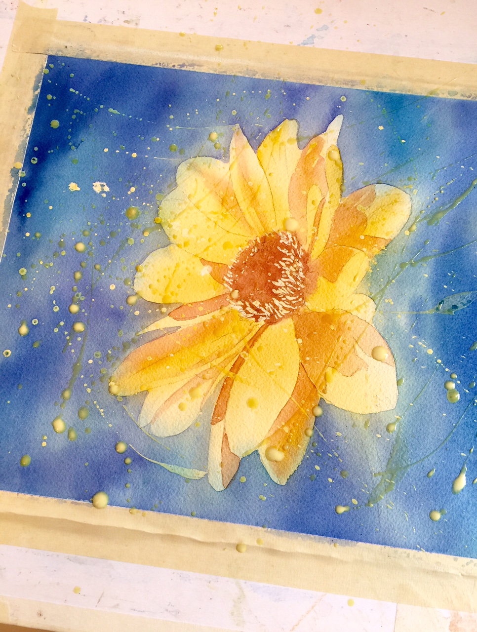 Watercolor and masking fluid second application