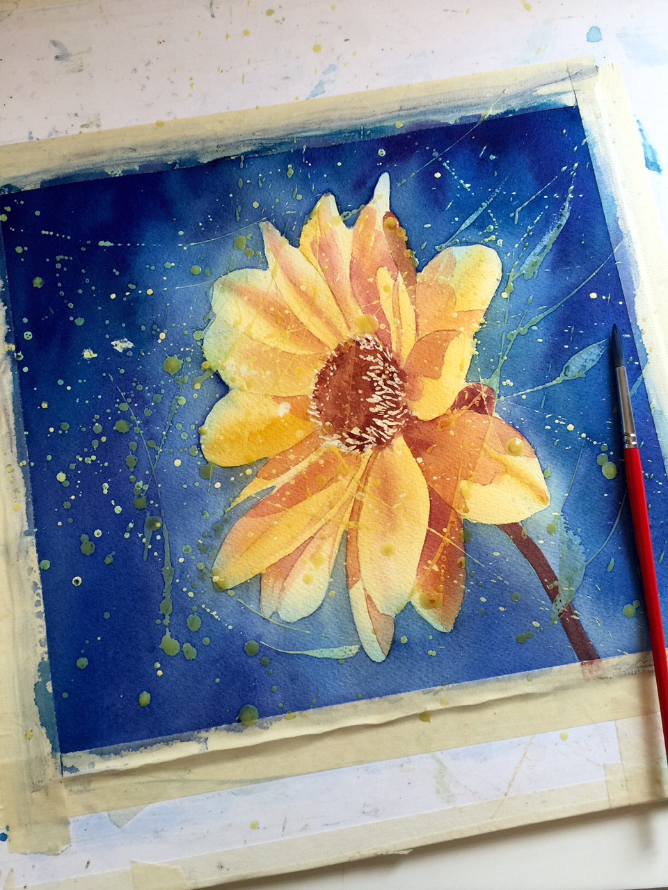 Watercolor and masking fluid third application