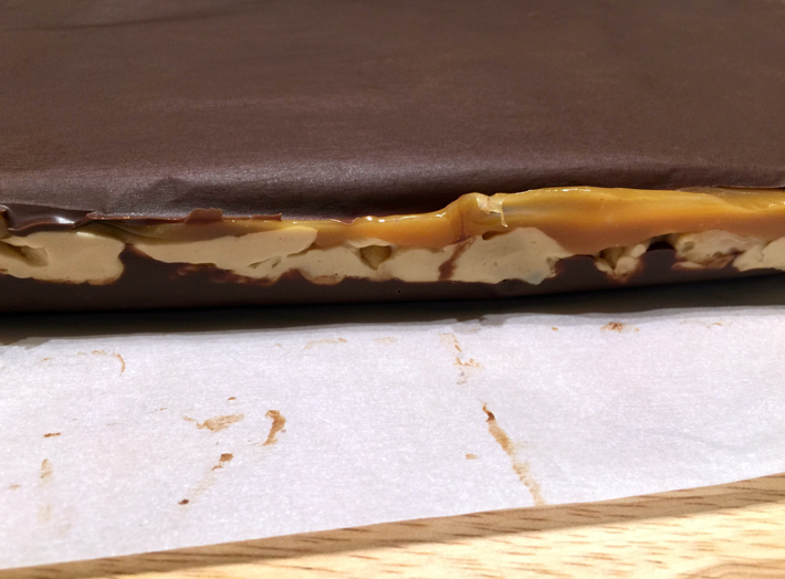 Assembling Homemade Snickers Bars