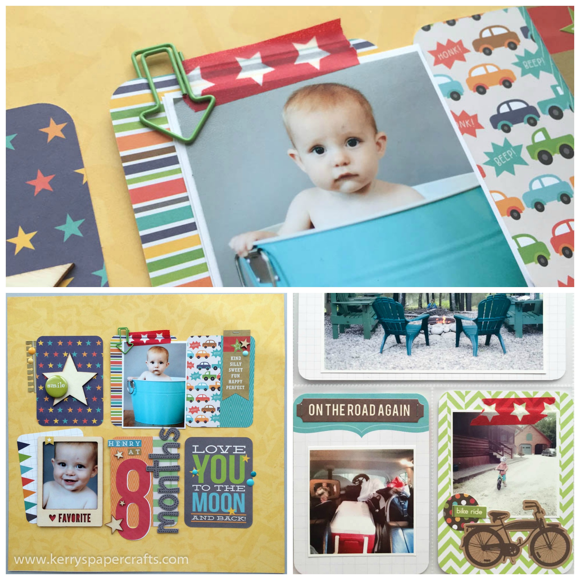 use washi to tape photos to scrabpook layout