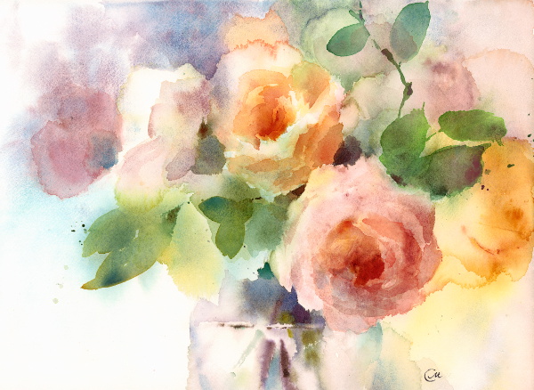 Wet in wet watercolor flower painting
