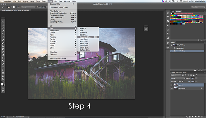 barn image in photoshop selecting gaussian blur