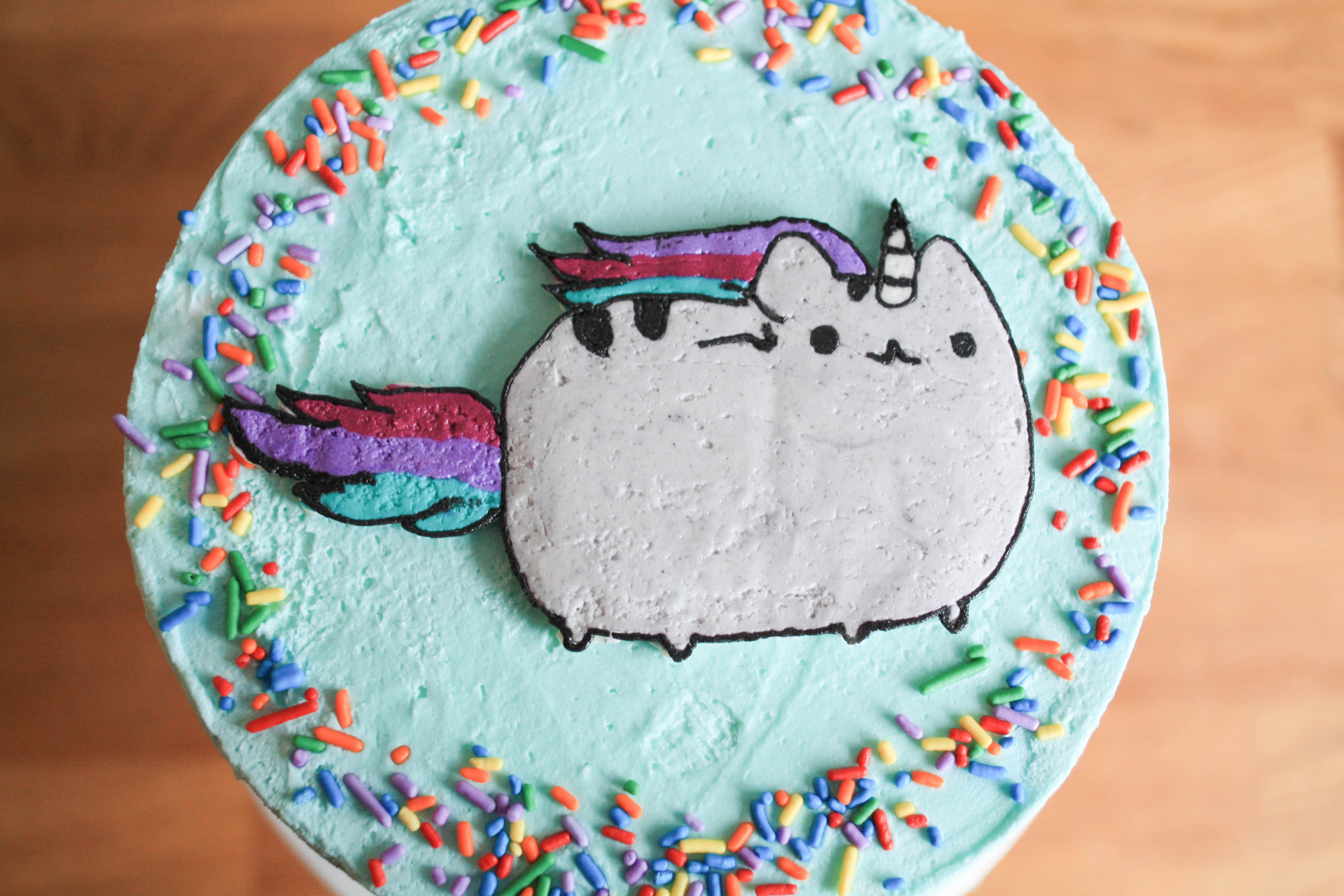 Finished Cake with a Cat Buttercream Transfer Image