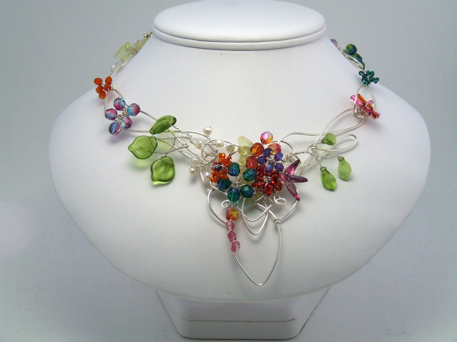 celtic garden necklace with wire bead flowers by Gayle Bird