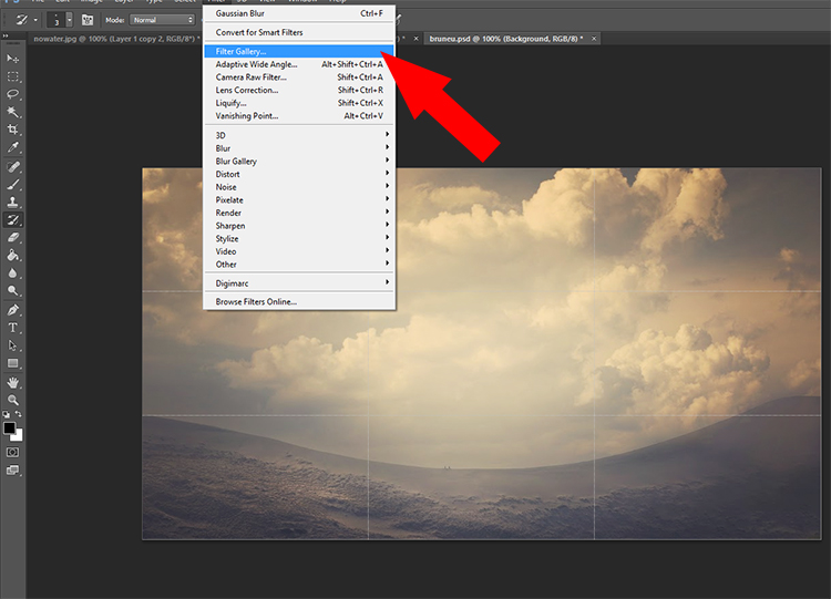 opening Filter Gallery in Photoshop