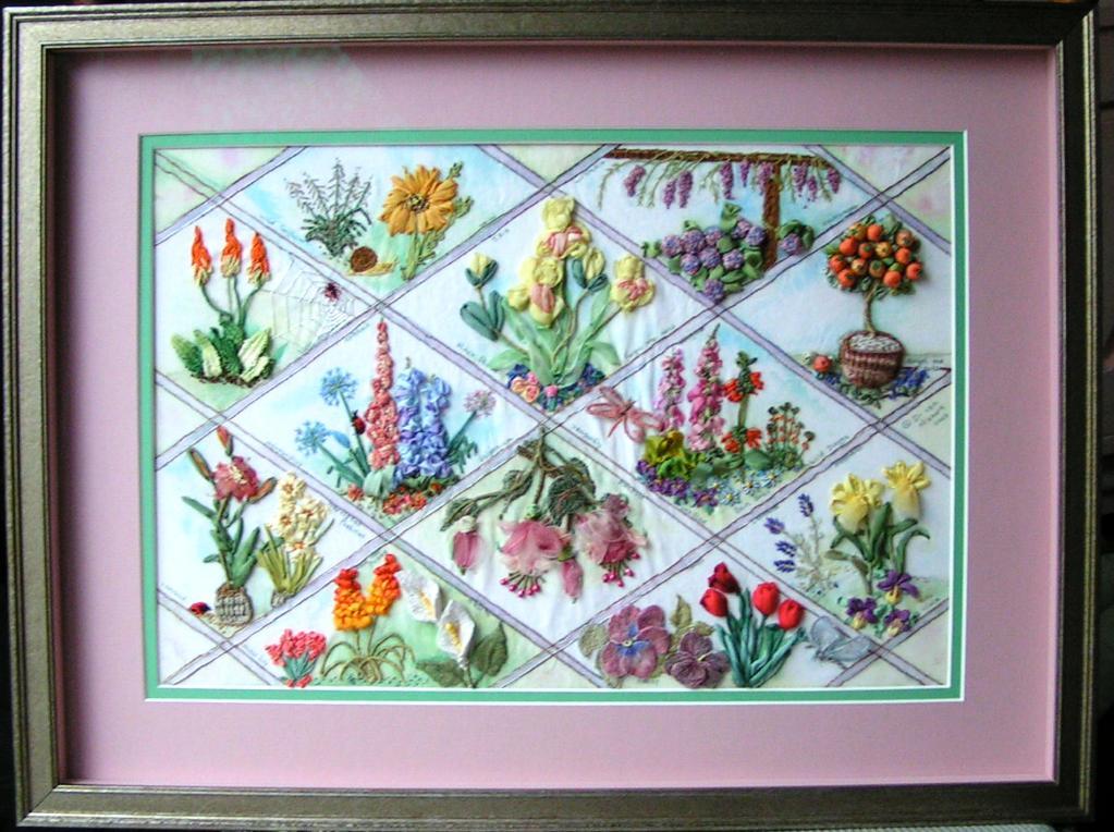 Beautiful examples of ribbon embroidered flowers from member sewphiamia