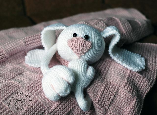 Pink Baby Bunny Toy Blanket Knitting Pattern