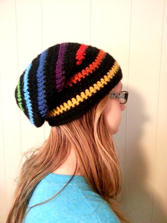 Rainbow Slouchy Beanie Hat Crochet Pattern