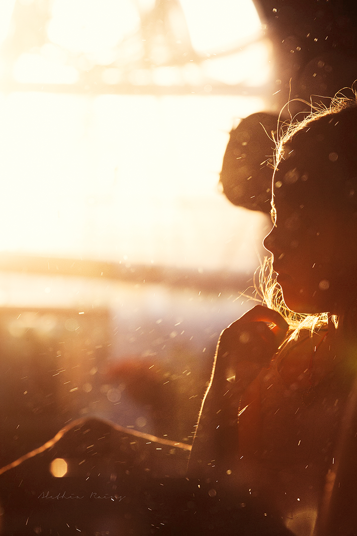 girl in sunlight with dusty lens