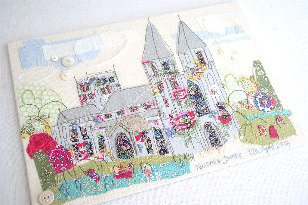 Hand stitched wedding venue portrait by marna Lunt