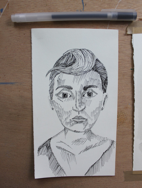 First step of pen portrait drawing