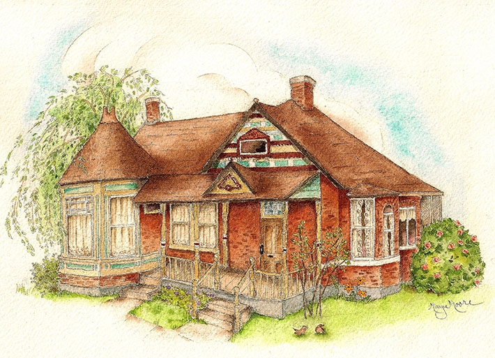 Brick house done with watercolors