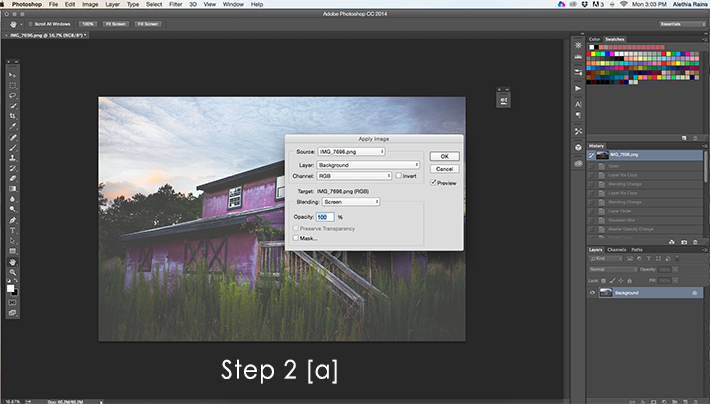 barn image in photoshop with apply image dialog box