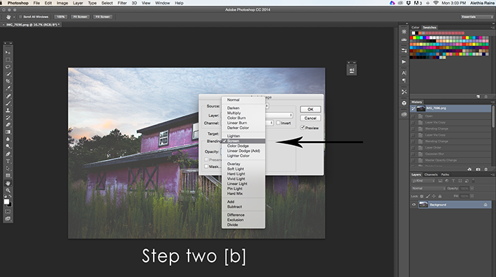 barn image in photoshop selecting screen mode