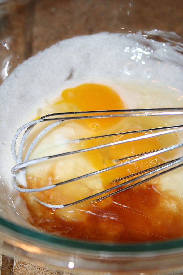 Stir eggs in