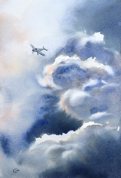Airplane in Stormy Sky Painting