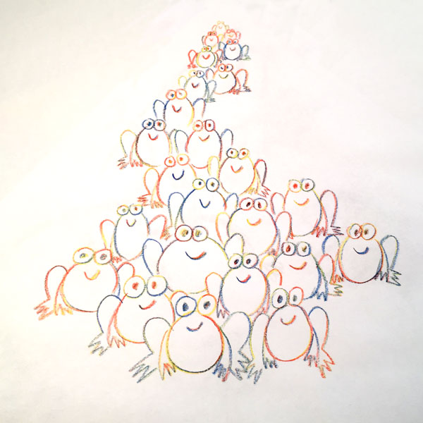 A page full of frog doodles