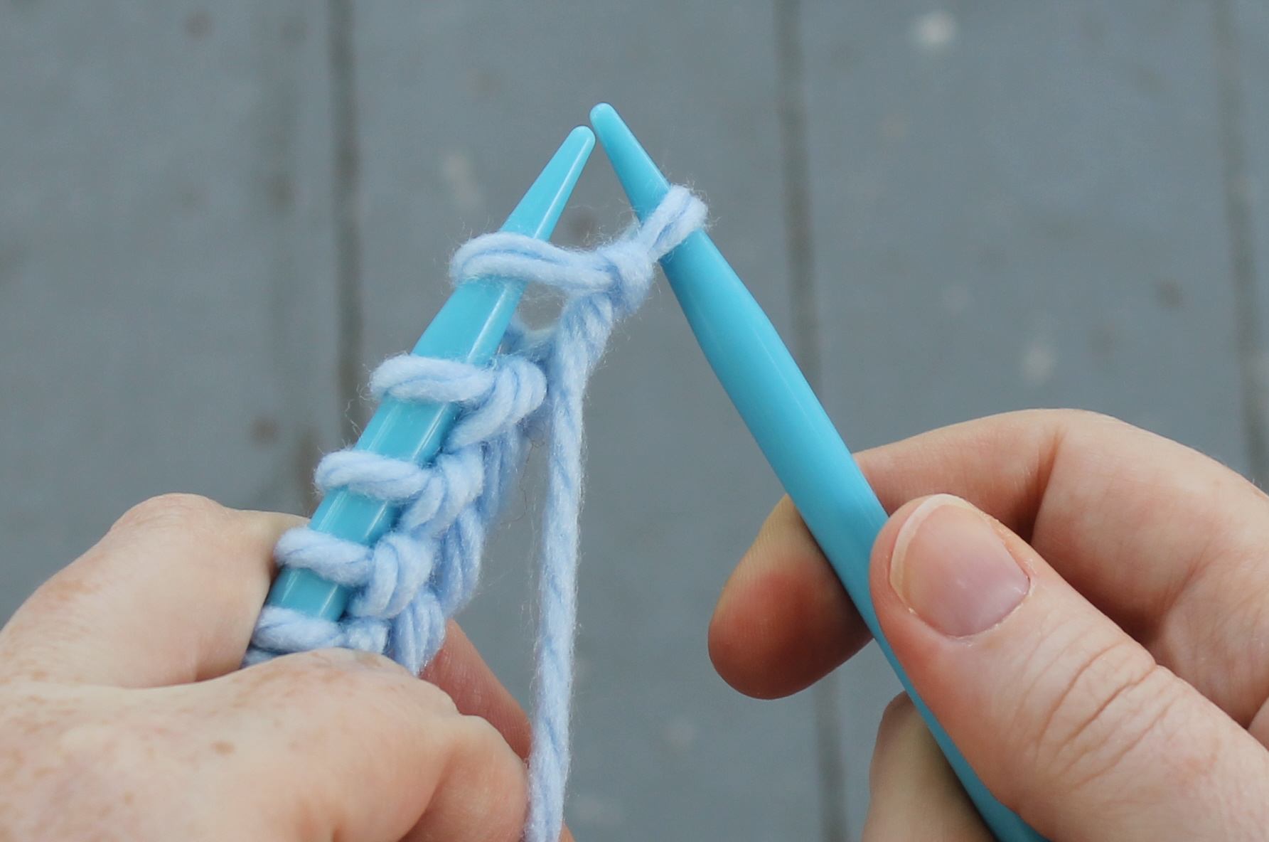 Purling stitch in progress