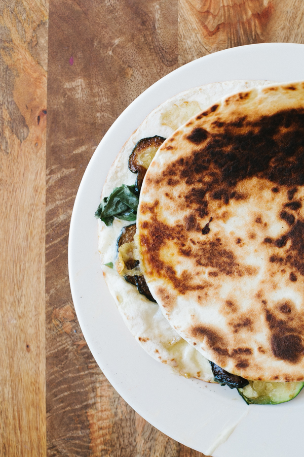 Finished quesadilla cooked until dark and crisp