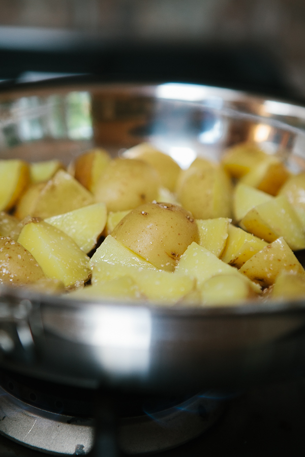 Searing the potatoes