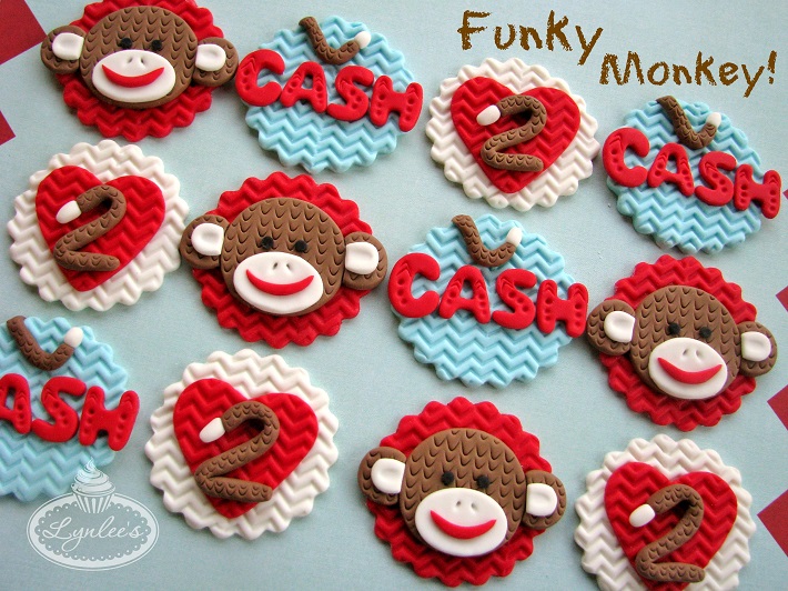 Sock monkey fondant cupcake topper collection