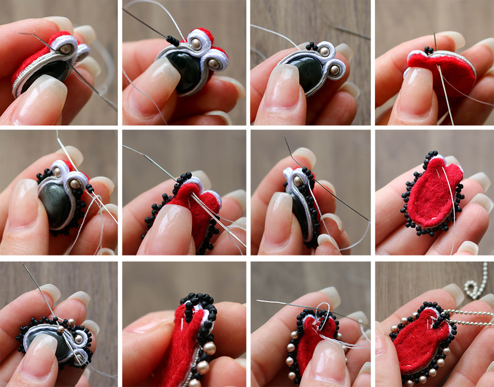 Soutache Necklace tutorial-add beaded detail to the soutache