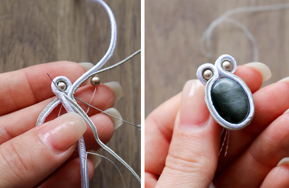 Soutache Necklace tutorial-attach the second pearl