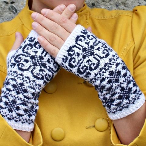 Norwegian Heart Fingerless Gloves Knitting Pattern