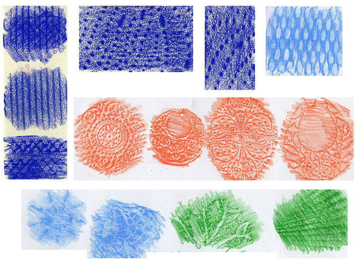 Rubbings in Colored Pencil