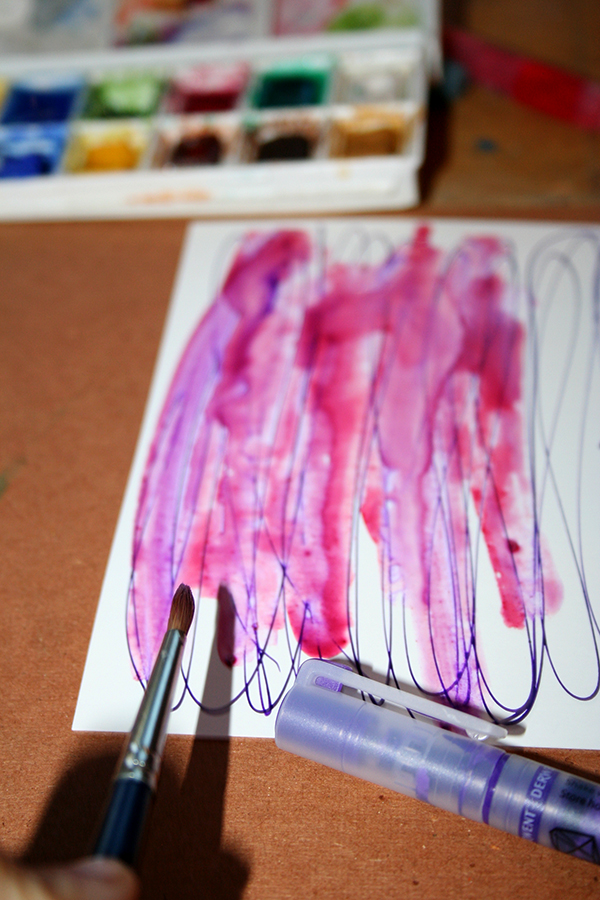 Watercolor and paint marker