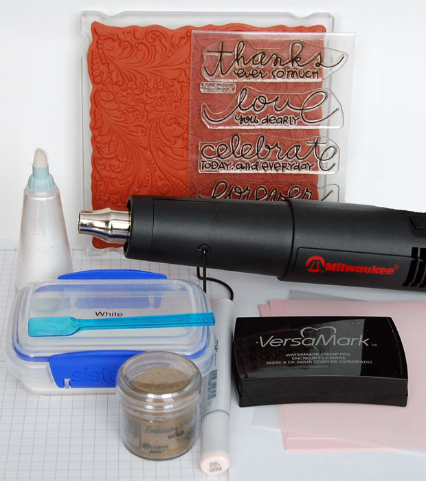 Supplies Needed to create a heat embossed card