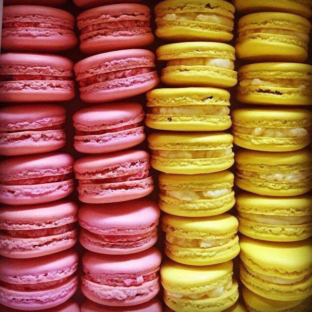 Pink and yellow macarons