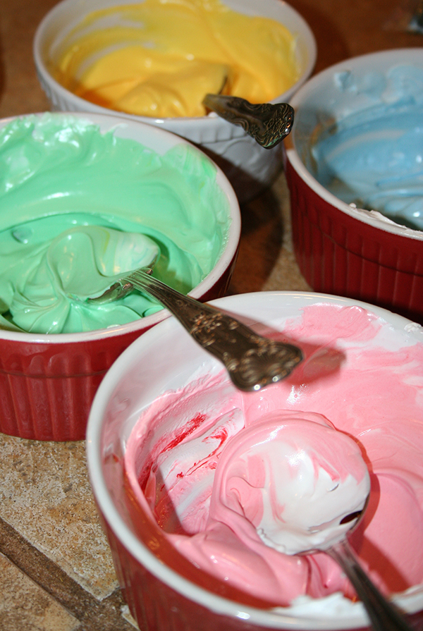 Dyed batter for homemade candy buttons