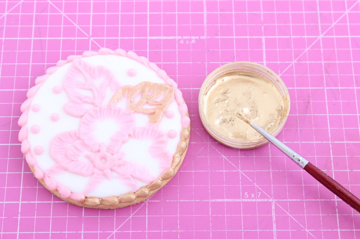 Paint embroidery with edible gold